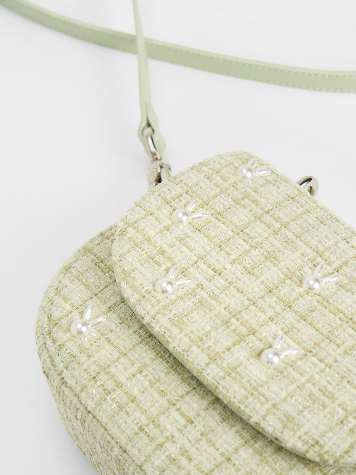Bunny Tweed Beaded Handle Bag, Green, hi-res