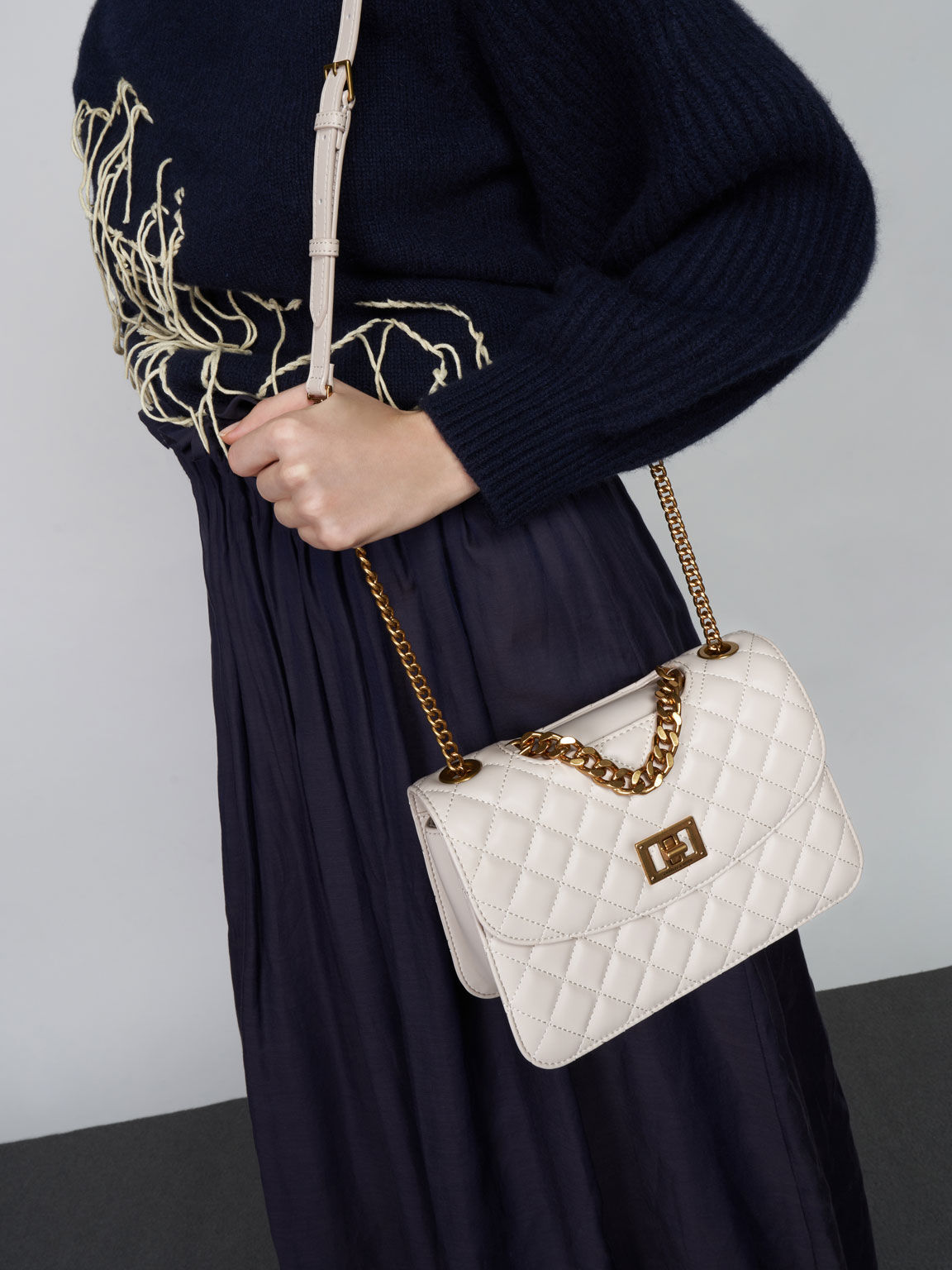 Quilted Clutch, Ivory, hi-res