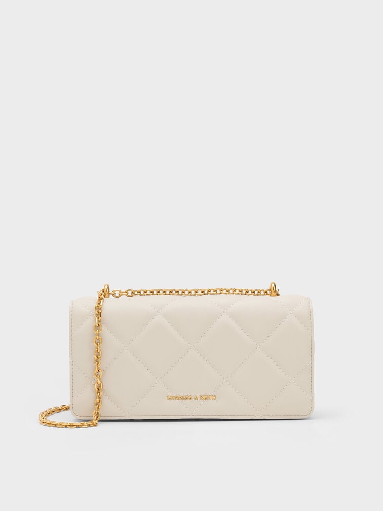 Paffuto Chain Handle Quilted Long Wallet, Cream, hi-res