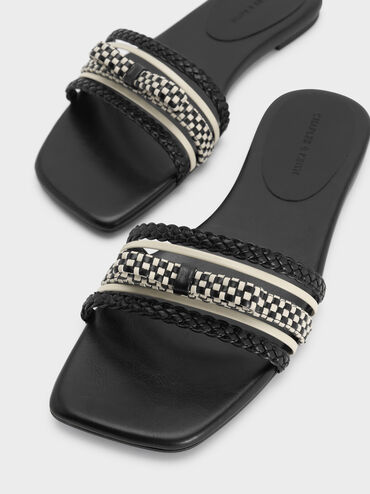 Sandal Slide Woven-Bow Kaleen, Black, hi-res
