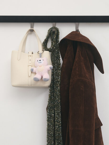 Tas Bucket Belted Double-Handle Recycled Leather Beryl, Cream, hi-res