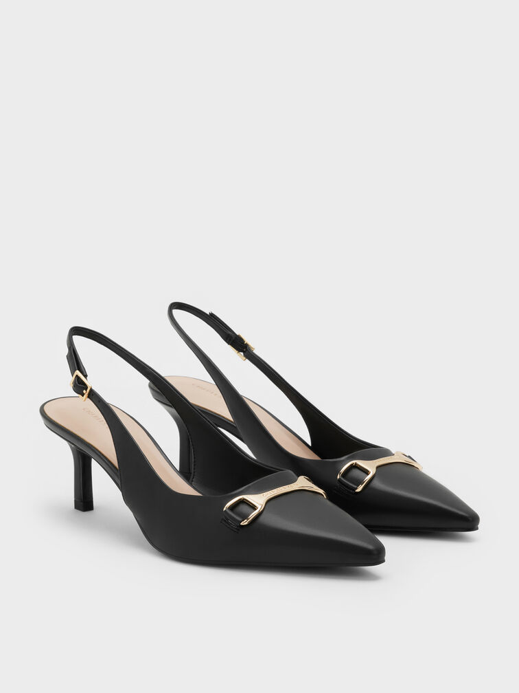 Sepatu Slingback Pumps Metallic-Accent, Black, hi-res