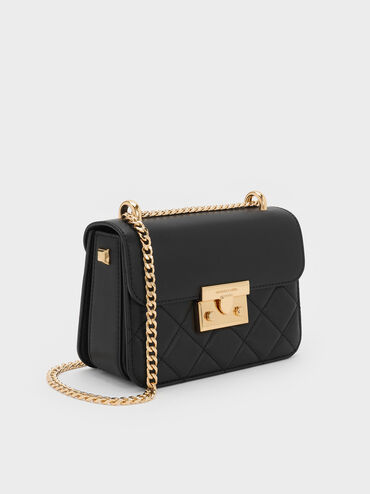 Tas Chain-Handle Quilted Alva, Black, hi-res