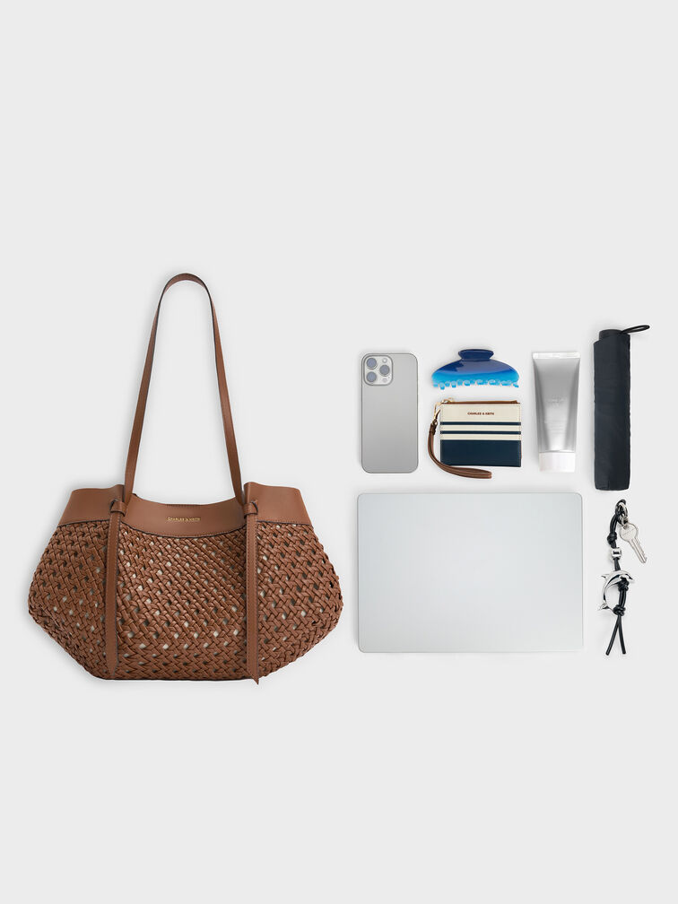 Tas Tote Woven Calla, Chocolate, hi-res