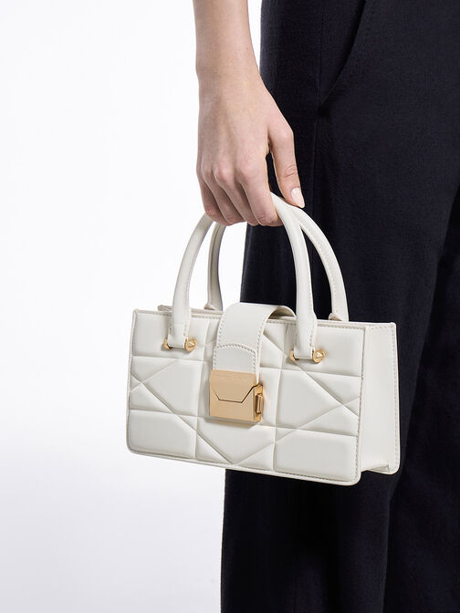 Blanche Quilted Top Handle Bag, White, hi-res