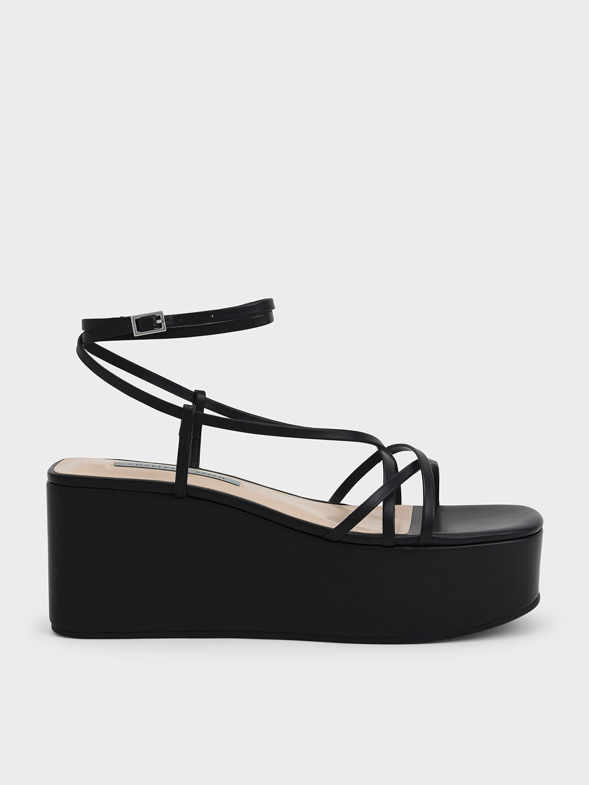 Black Ankle Strap Platform Wedges CHARLES & KEITH ID