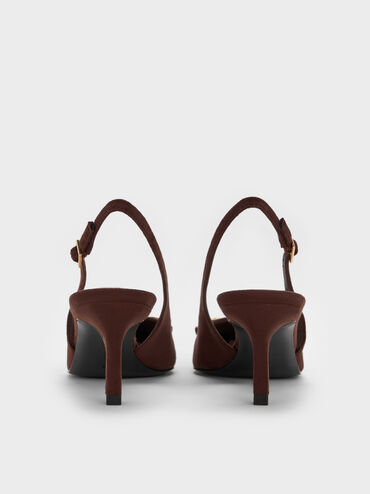Leslie Faux Suede Metallic-Accent Slingback Pumps, Dark Brown Textured, hi-res