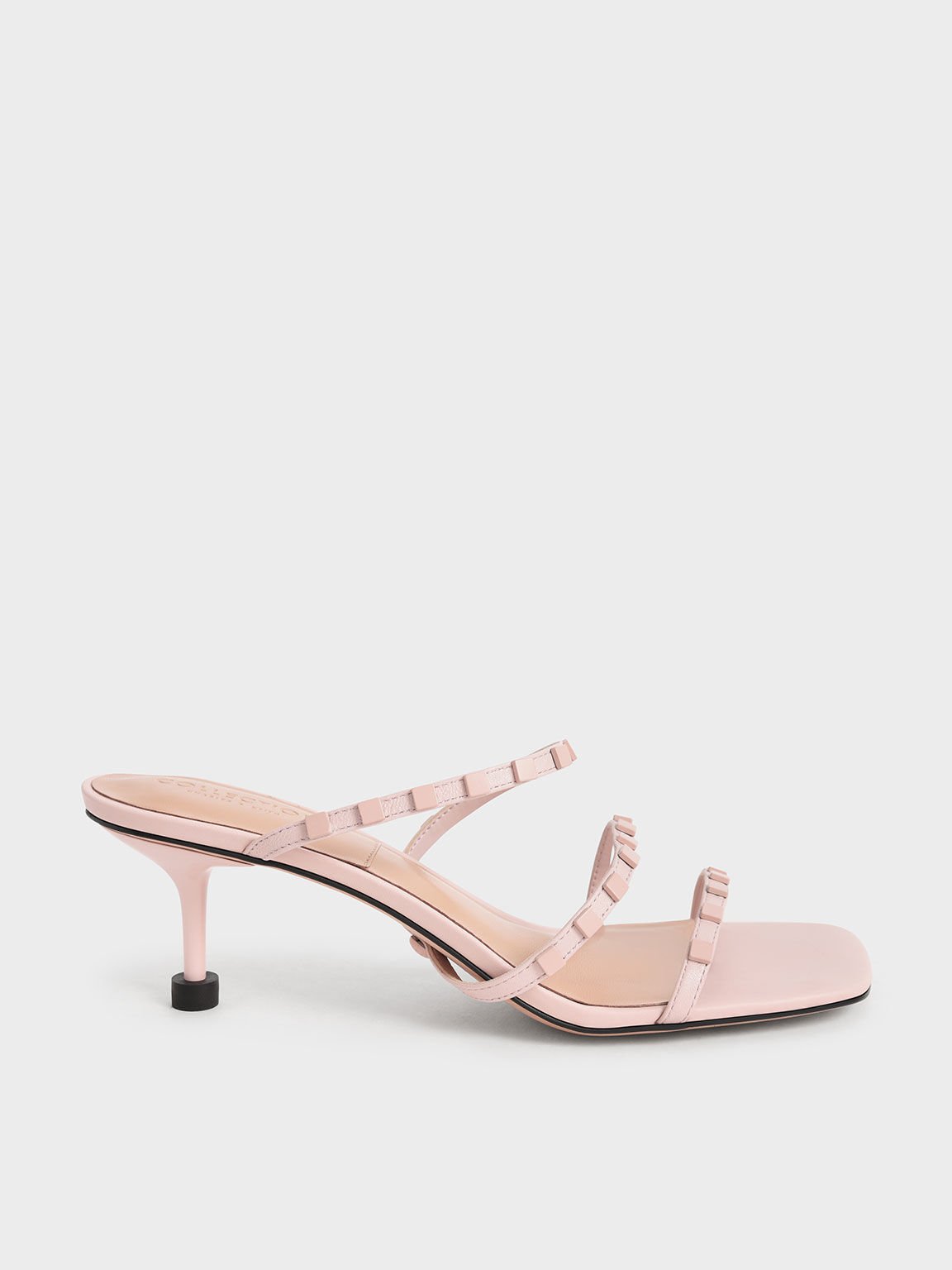 Leather Embellished Sculptural Heel Sandals, Pink, hi-res