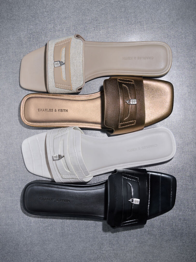 Sandal Slide Eel-Effect Griselda, Animal Print Black, hi-res