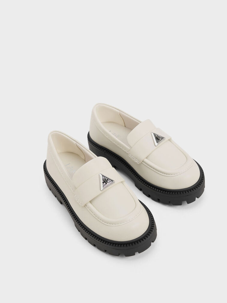 Sepatu Loafers Girls' Trice Metallic Accent, Chalk, hi-res