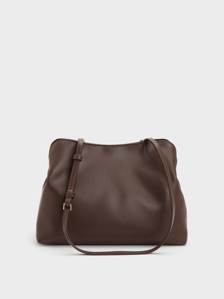Reese Ruched Bow Shoulder Bag, Espresso Brown, hi-res