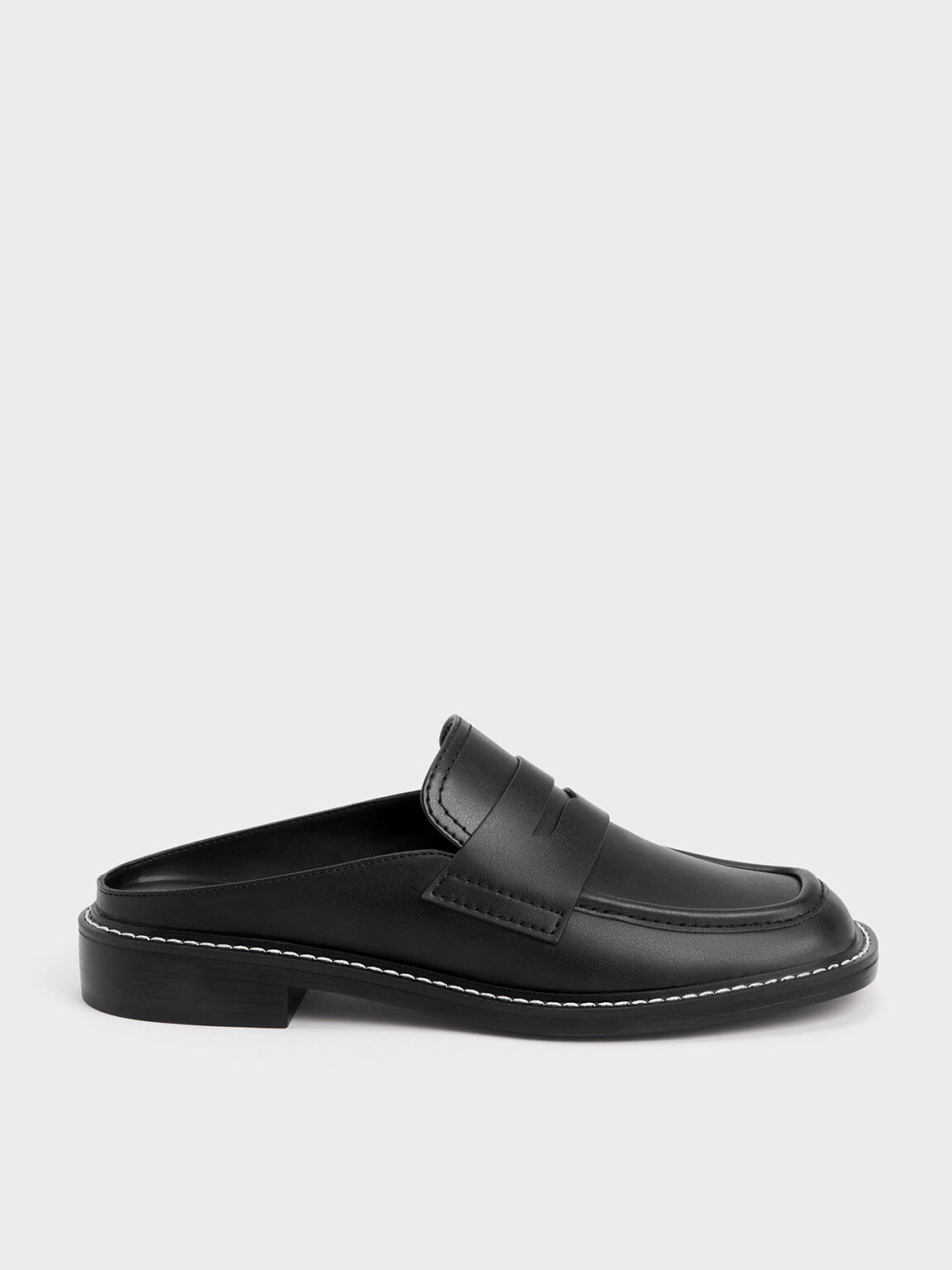 Sepatu Mules Penny Stitch-Trim, Black, hi-res