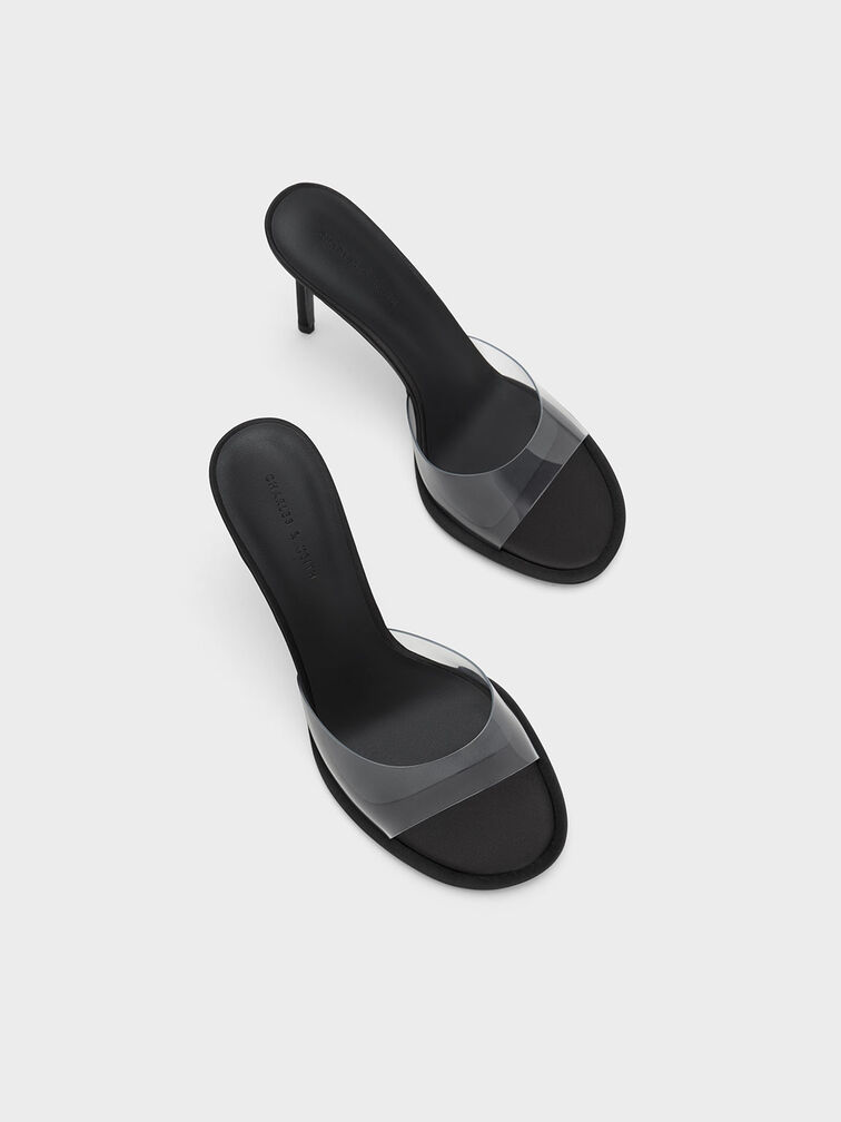 Sepatu Mules See-Through Cylindrical Heel, Black, hi-res
