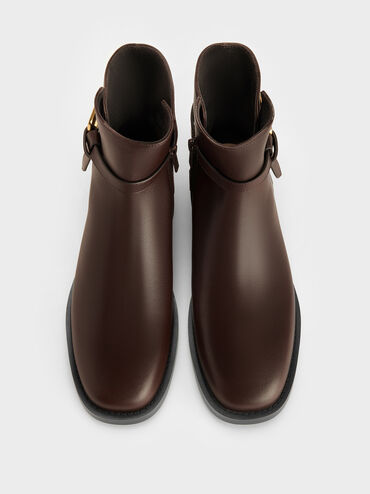 Sepatu Ankle Boots Daena Leather Metallic-Accent, Dark Brown, hi-res