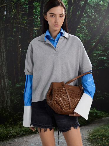 Tas Tote Woven Calla, Chocolate, hi-res