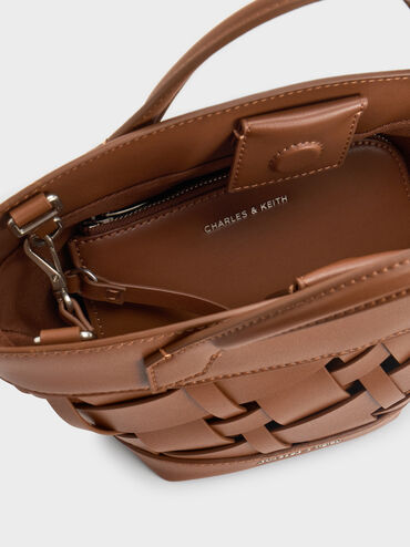 Tas Tote Ivanna Woven Mini, Chocolate, hi-res