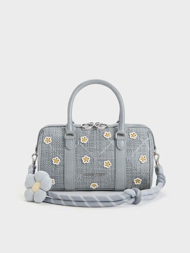 Tas Bowling Flower Philomena Raffia, Misty Blue, hi-res