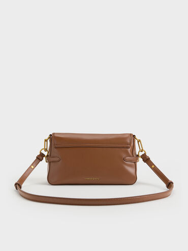 Tas Bahu Belted Metallic-Buckle Gwynne, Chocolate, hi-res