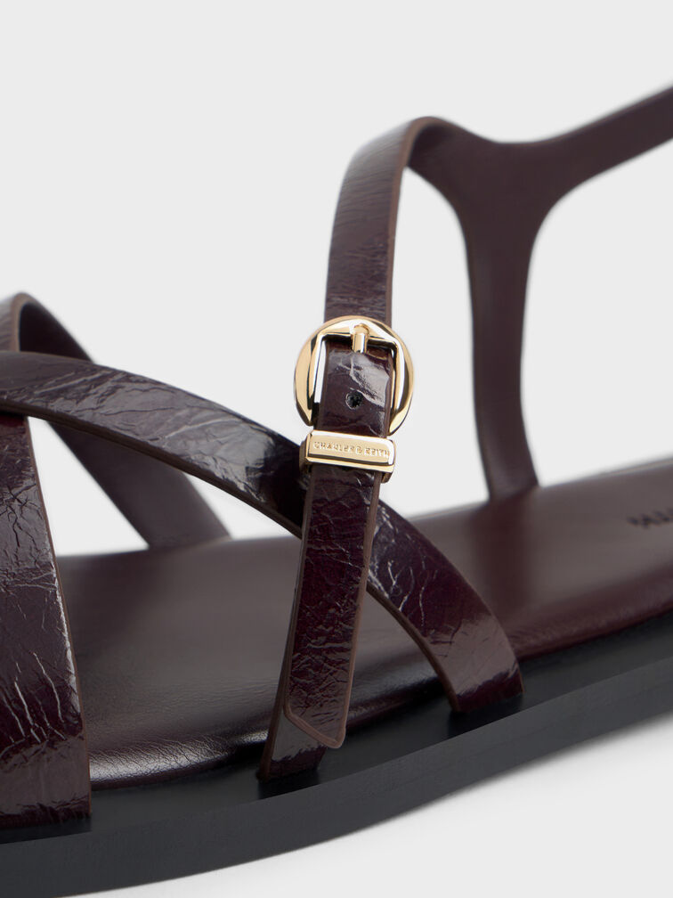 Strappy Crossover Slingback Sandals, Burgundy, hi-res