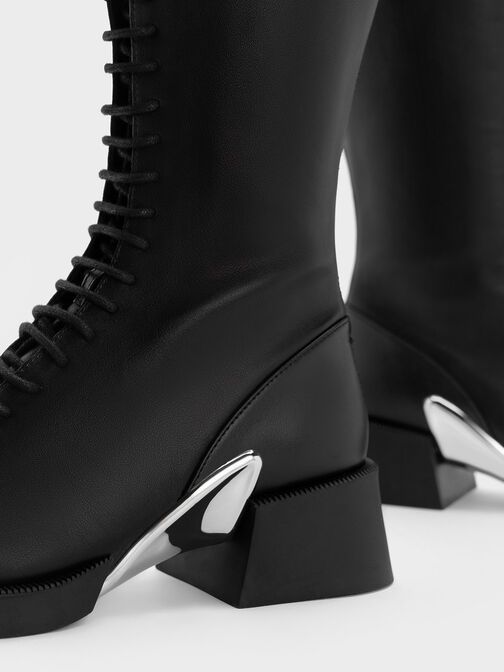 Sepatu Knee-High Boots Devon Metallic-Accent, Black, hi-res