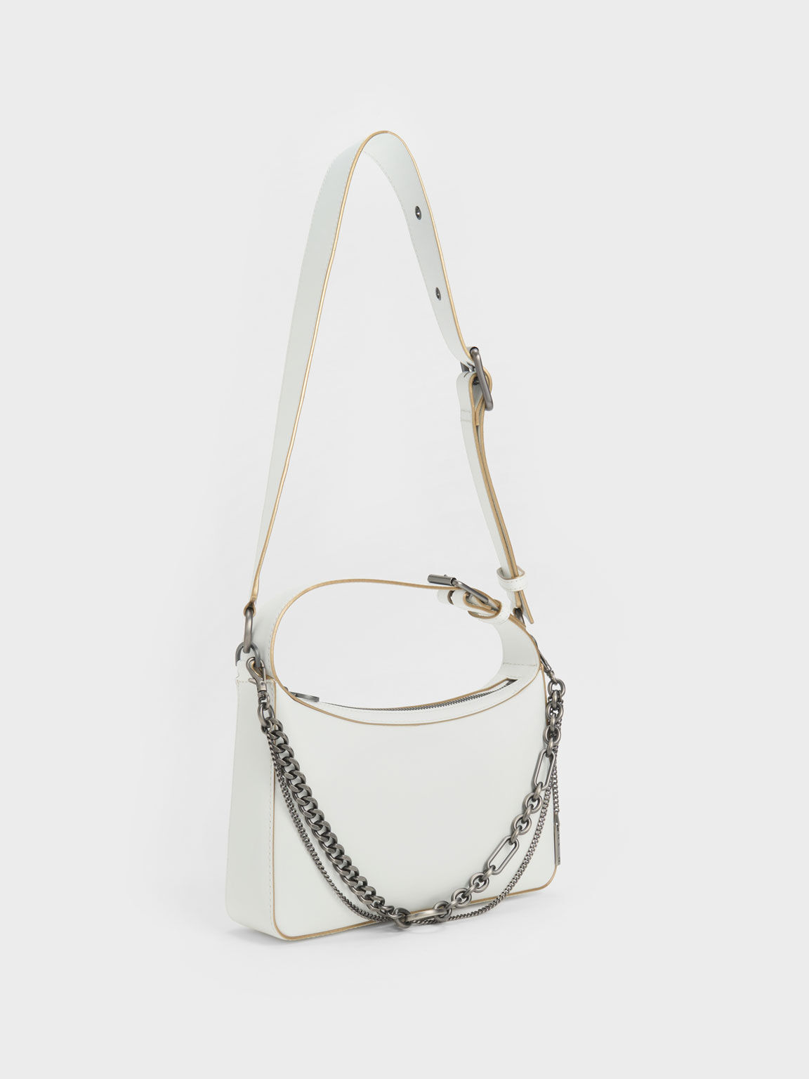 Jules Leather Chain-Embellished Bag, White, hi-res