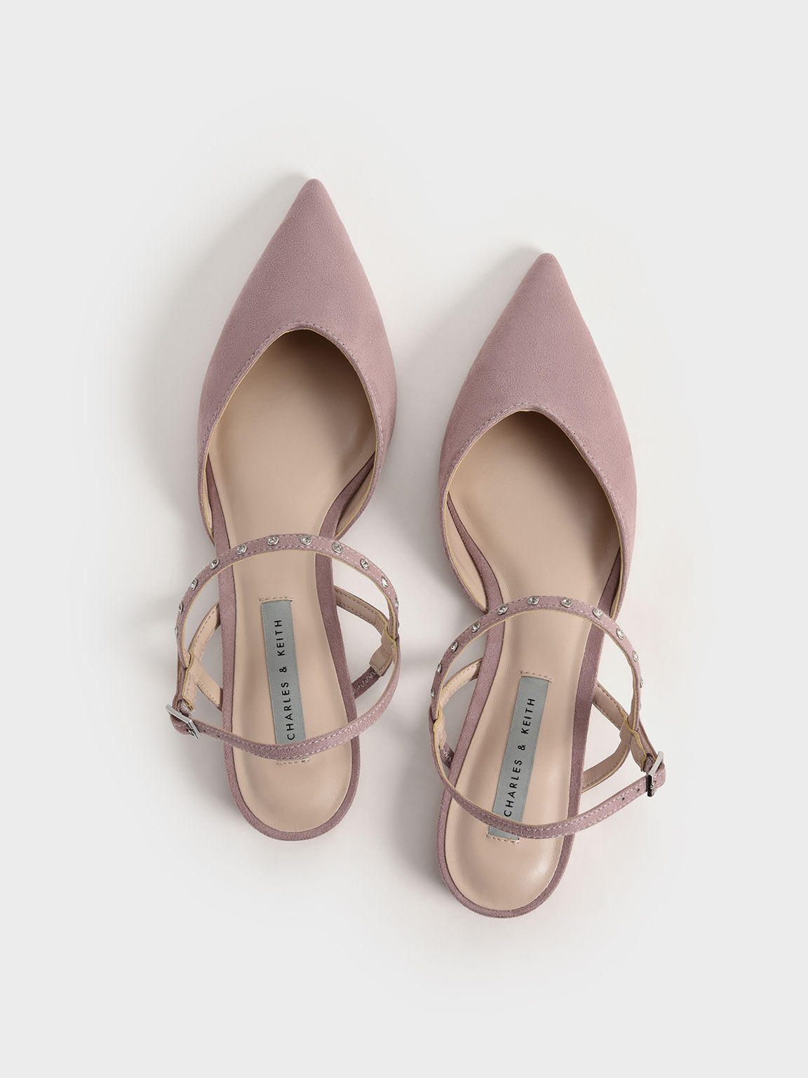 Studded Ankle Strap Ballerina Flats, Lilac, hi-res