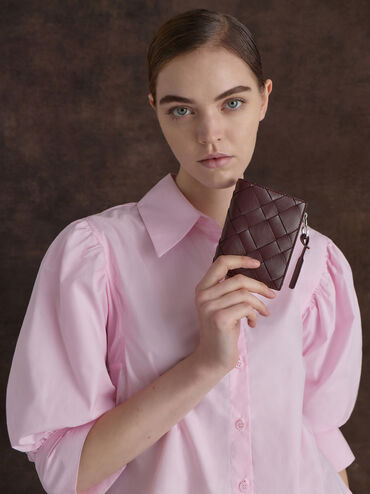 Dompet Kecil Top-Zip Ivette Woven, Wineberry Red, hi-res