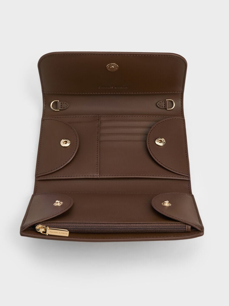Dompet Panjang Front Flap Octavia, Dark Brown, hi-res