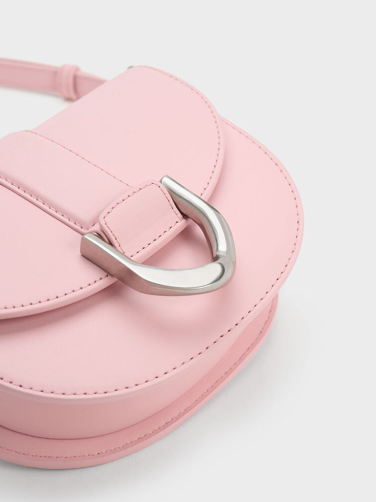 Mini Gabine Leather Saddle Bag, Pink, hi-res
