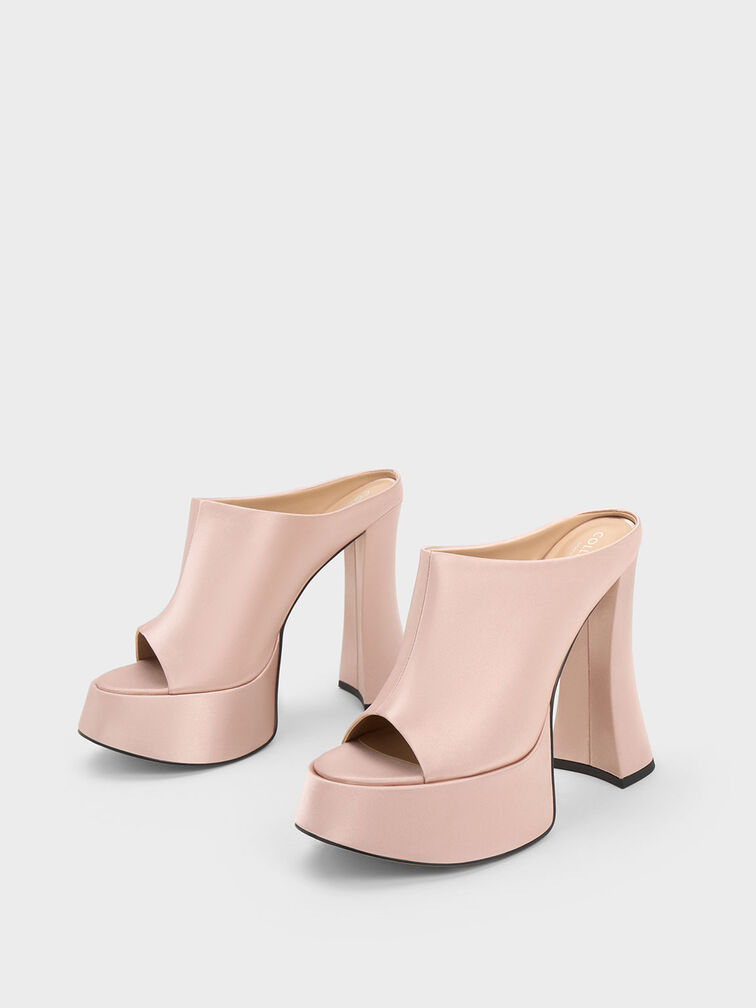 Sepatu Platform Mules Delphine Recycled Polyester, Nude, hi-res