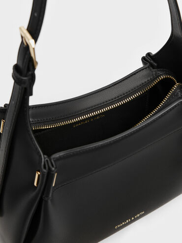 Clarice Pleated Shoulder Bag, Black, hi-res