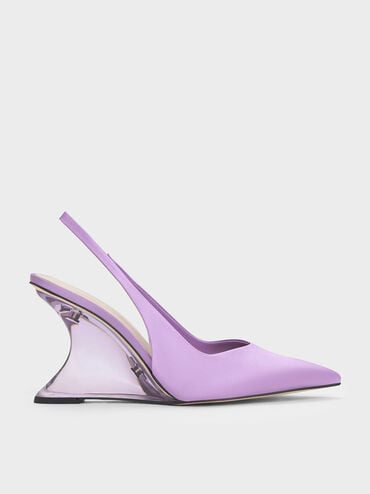 Sepatu Wedges Reycled Polyester Sculptural Slingback, Purple, hi-res