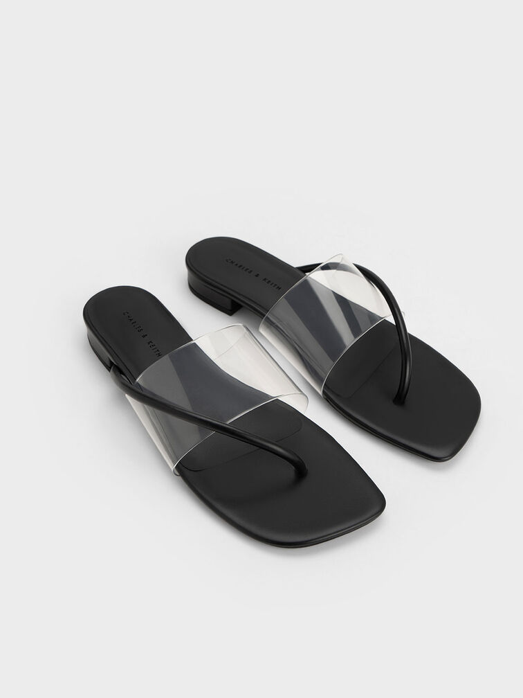 Sandal Transparent Thong, Black, hi-res