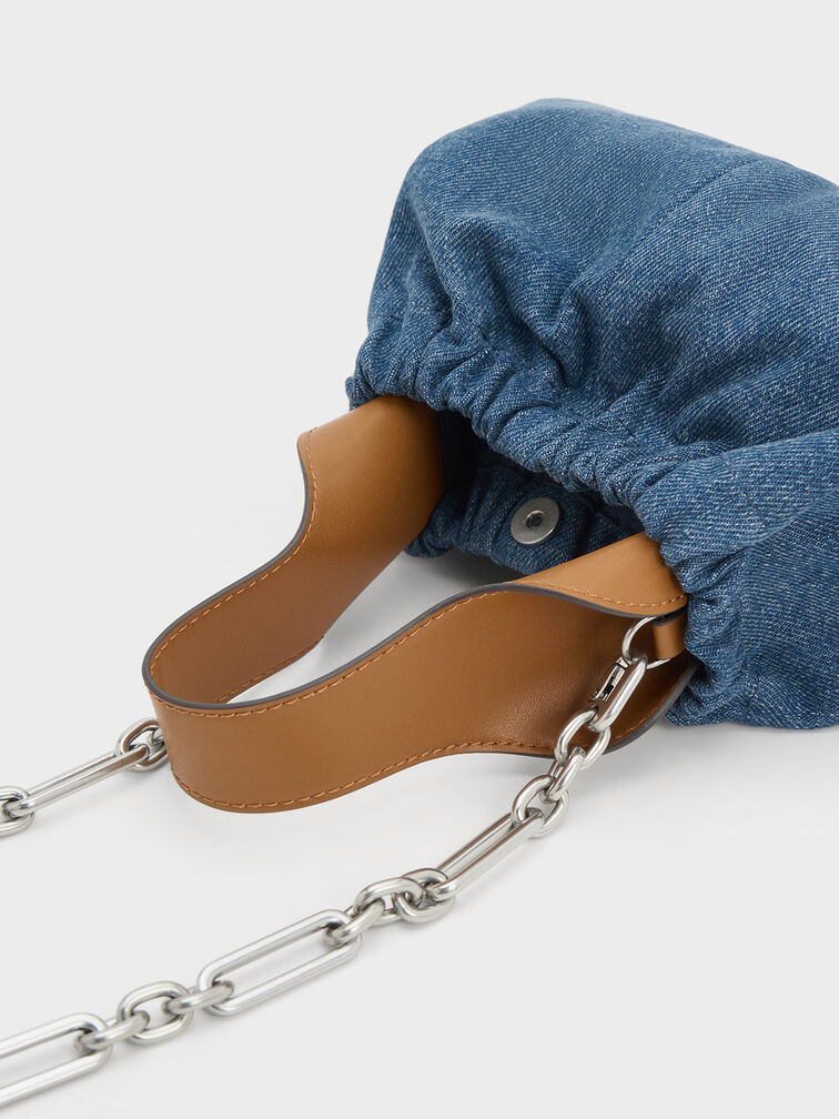 Ally Denim Ruched Slouchy Chain-Handle Bag, Denim Blue, hi-res