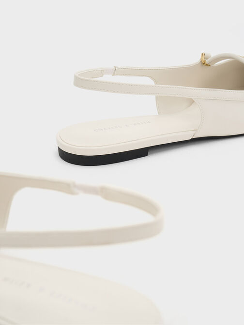 Sepatu Flats Slingback Metallic Bar Accent, Cream, hi-res