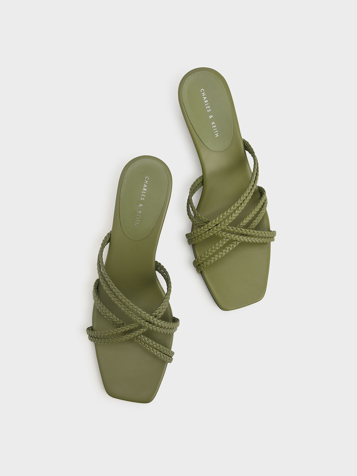 Sepatu Wedges Braided Strap, Olive, hi-res