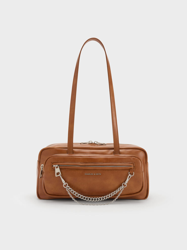 Atwood Chain Elongated Shoulder Bag, Distressed Tan, hi-res