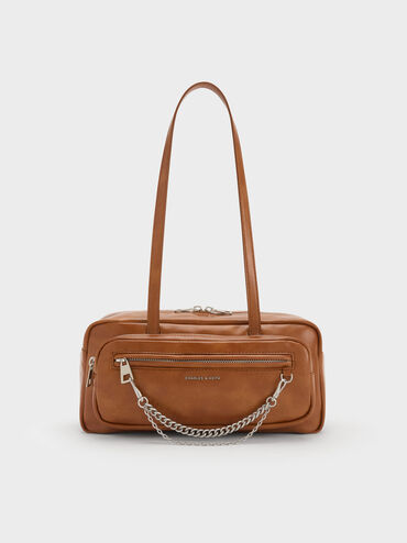 Atwood Chain Elongated Shoulder Bag, Distressed Tan, hi-res
