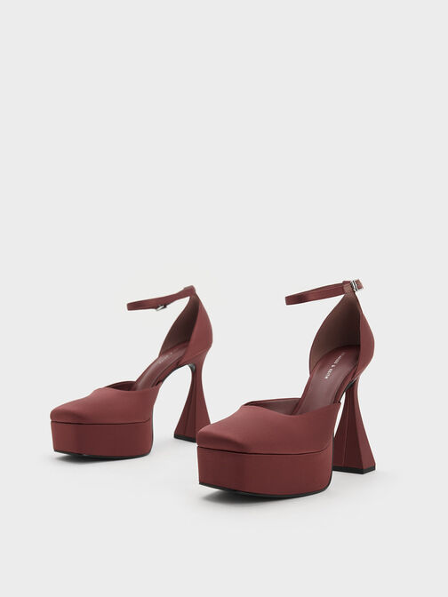 Recycled Polyester Flared Heel D'Orsay Pumps, Maroon, hi-res