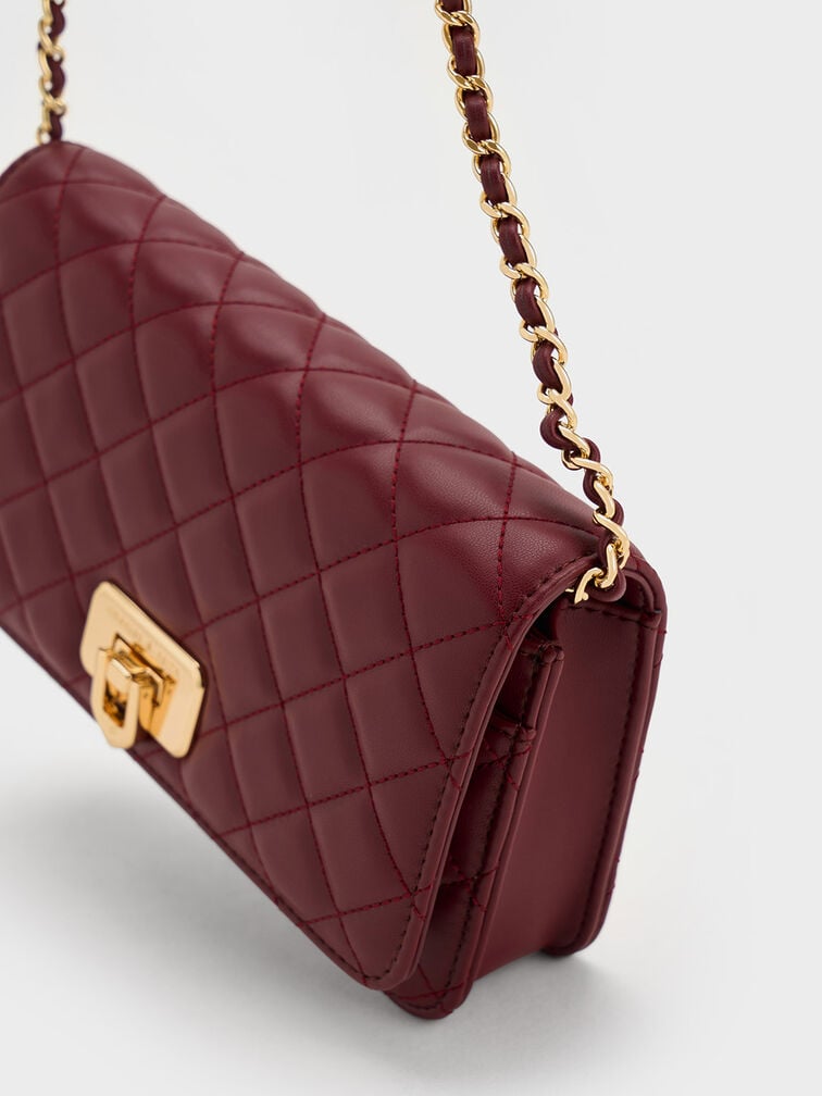 Tas Clutch Push-Lock Quilted Cressida, Burgundy, hi-res