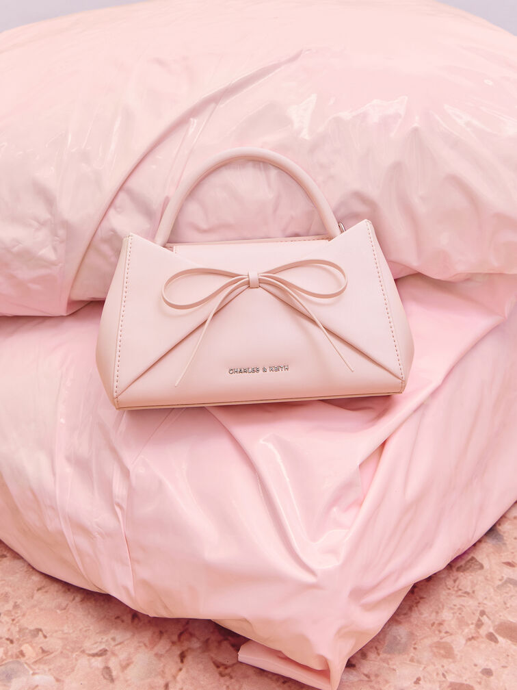 Tas Top Handle Panelled Bow Hazel, Soft Pink, hi-res
