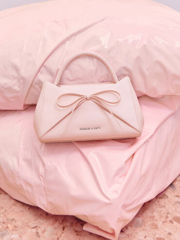 Tas Top Handle Panelled Bow Hazel, Soft Pink, hi-res