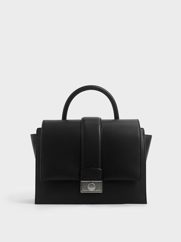 Tas Handbag Push-Lock Metallic, Black, hi-res