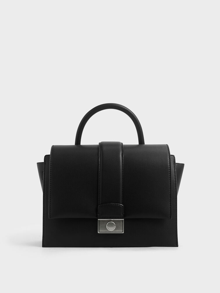 Tas Handbag Push-Lock Metallic, Black, hi-res