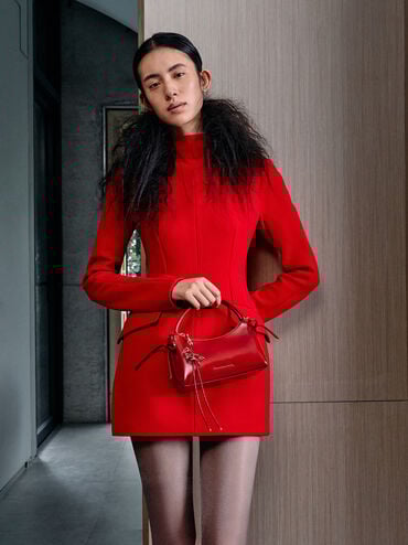 Tas Top Handle Horse-Motif Bow Hazel, Tomato Red, hi-res