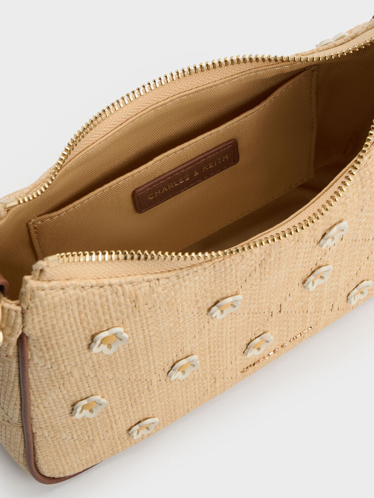 Tas Selempang Flower Philomena Raffia, Beige, hi-res