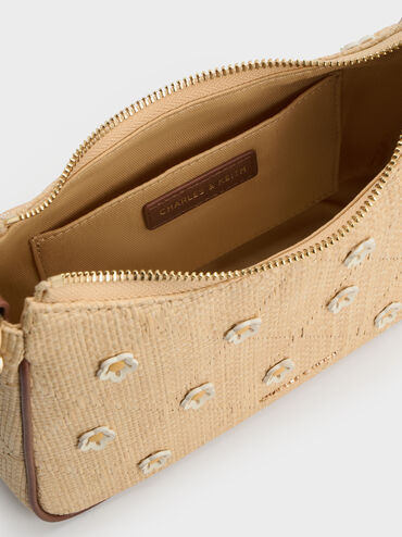 Tas Selempang Flower Philomena Raffia, Beige, hi-res