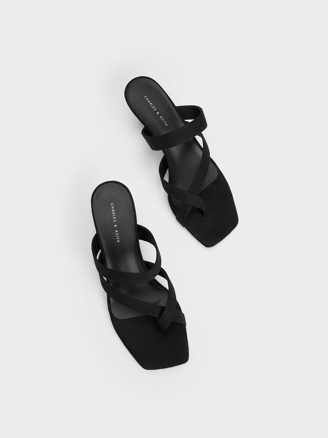 Sandal Heeled Toe Ring Textured Asymmetric, Black, hi-res