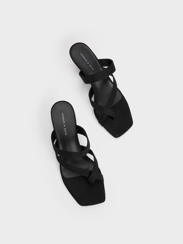 Sandal Heeled Asymmetric Toe Ring, Black, hi-res