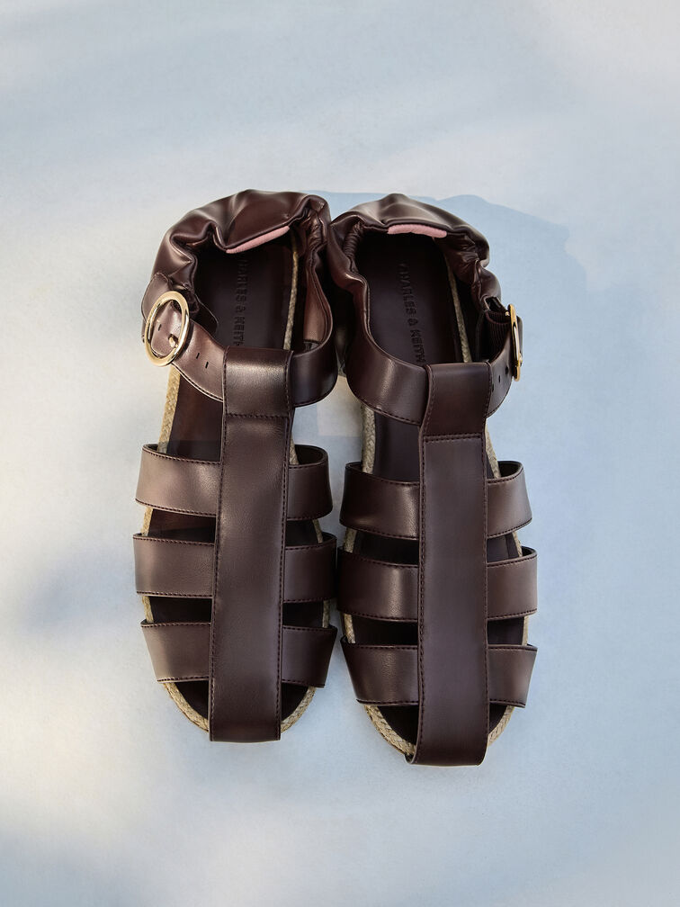 Sepatu Flat Espadrilles Caged, Maroon, hi-res